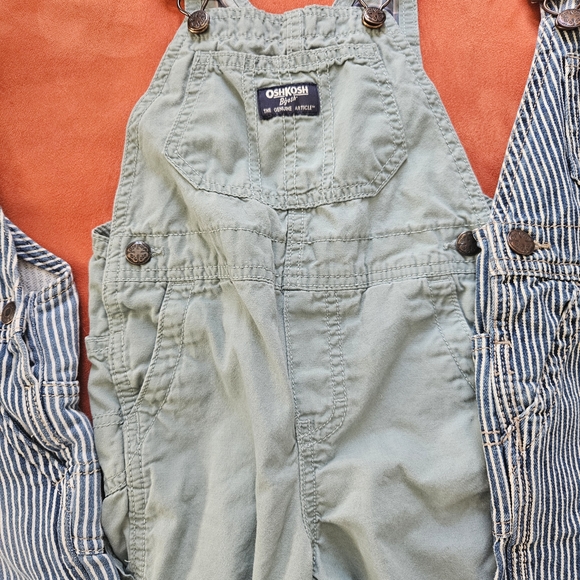 OshKosh B'gosh Kids Striped and Green Overalls 18-24 Months - Picture 4 of 7